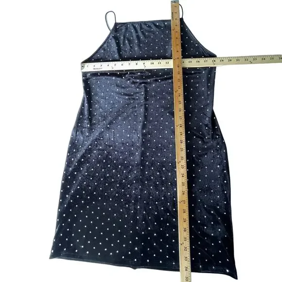 H&M NEW Women's Silver Studded Spaghetti Strap Velvet Dress Sz XL Black, Silver - Picture 6 of 7